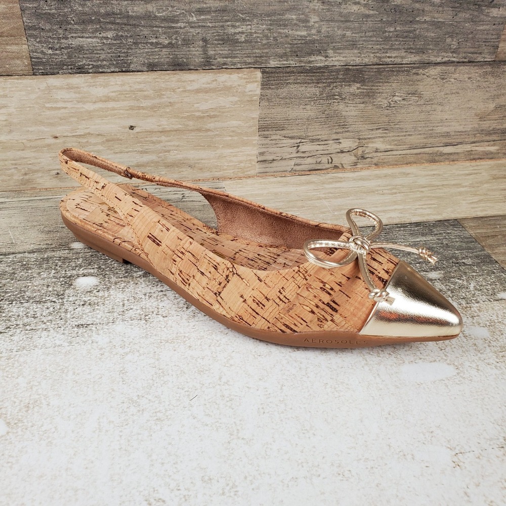 Aerosoles Donna Womens Ballet Flats Sz 5.5 M Cork Combo Pointed Toe Slingback